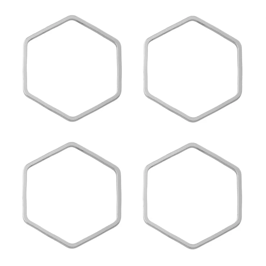 22mm Small Hexagon Beadable Frame Connector in Rhodium Plated Brass from the Geo Collection (4 Pieces)