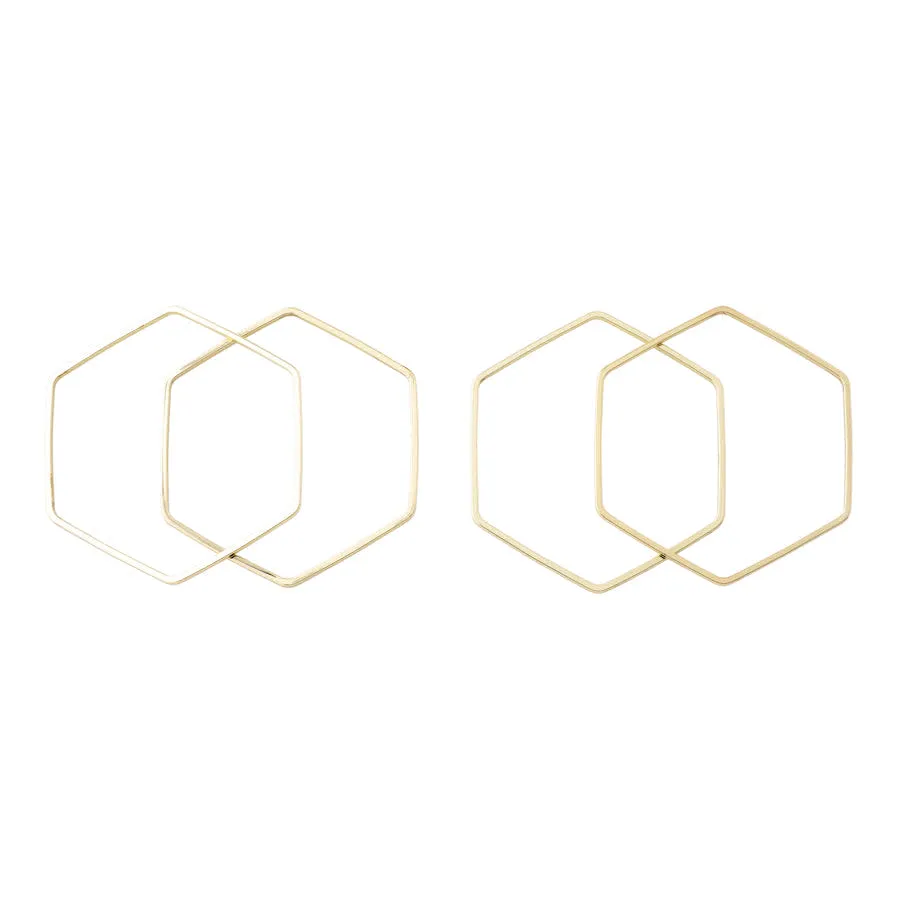30mm Medium Hexagon Beadable Frame Connector in Gold Plated Brass from the Geo Collection (4 Pieces)