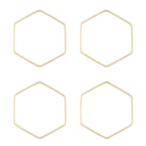 30mm Medium Hexagon Beadable Frame Connector in Gold Plated Brass from the Geo Collection (4 Pieces)