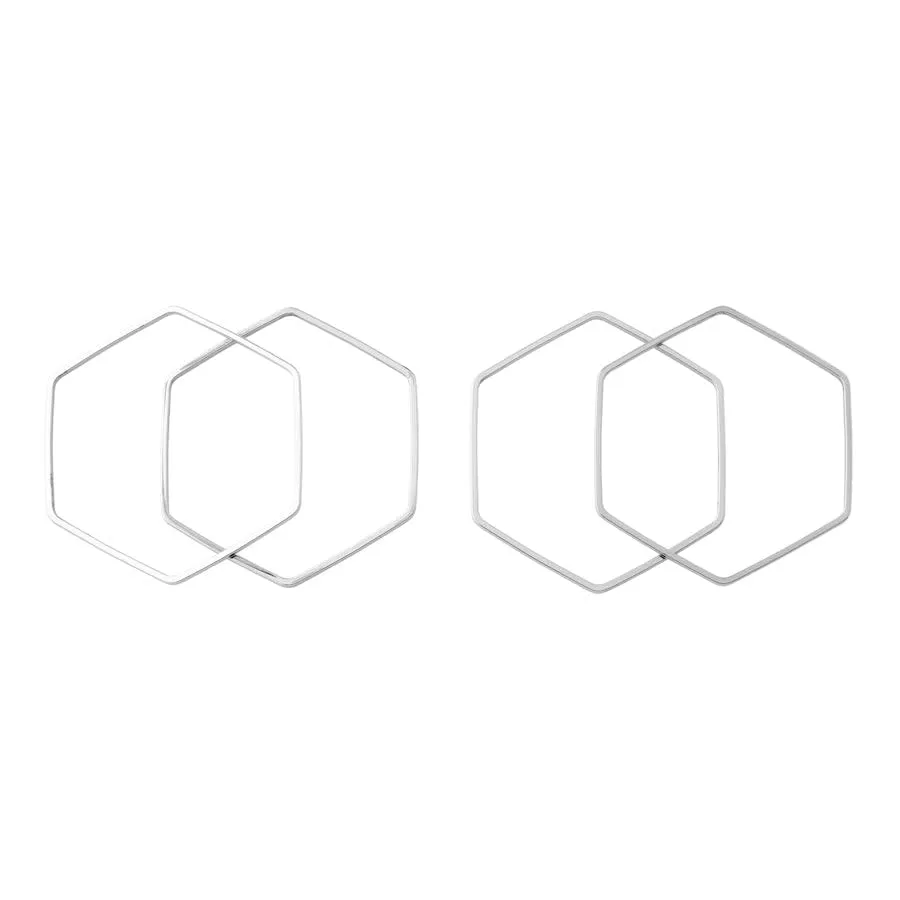 30mm Medium Hexagon Beadable Frame Connector in Rhodium Plated Brass from the Geo Collection (4 Pieces)