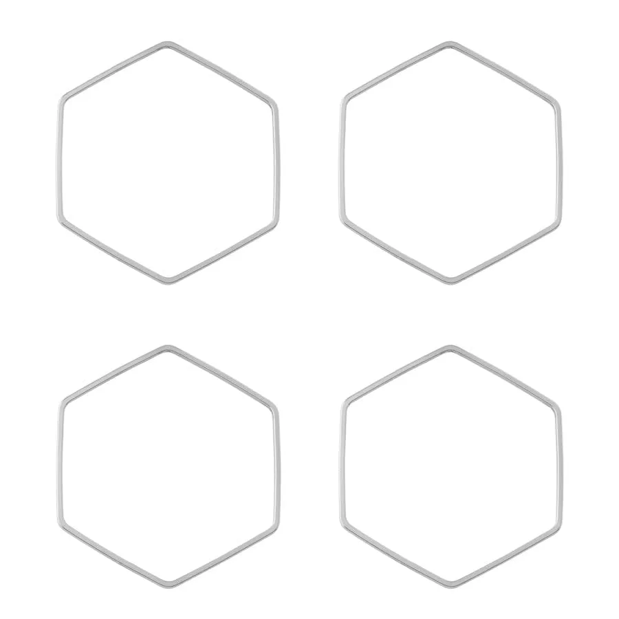 30mm Medium Hexagon Beadable Frame Connector in Rhodium Plated Brass from the Geo Collection (4 Pieces)