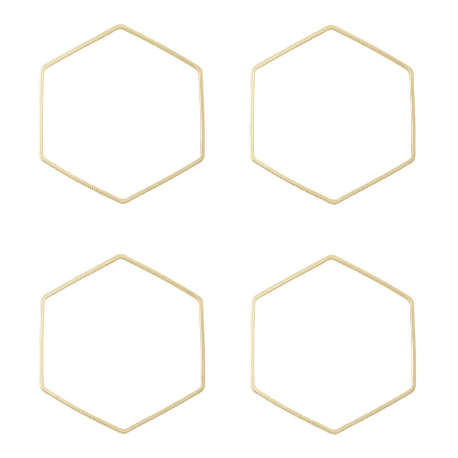 40mm Large Hexagon Beadable Frame Connector in Gold Plated Brass from the Geo Collection (4 Pieces)
