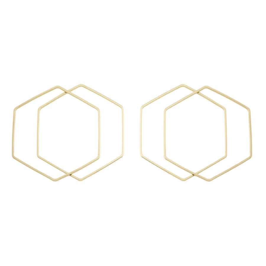 40mm Large Hexagon Beadable Frame Connector in Gold Plated Brass from the Geo Collection (4 Pieces)