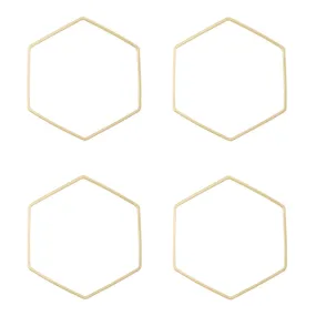 40mm Large Hexagon Beadable Frame Connector in Gold Plated Brass from the Geo Collection (4 Pieces)