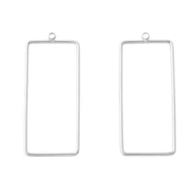 46x20mm Rectangle Pendant/Beadable Frame Component in Rhodium Plated Brass from the Geo Collection (1 Pair)