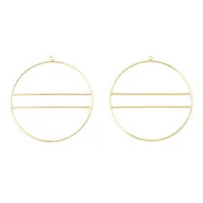 50mm Large Hoop With Interior Bar Pendant/Beadable Frame Component in Gold Plated Brass from the Geo Collection (1 Pair)