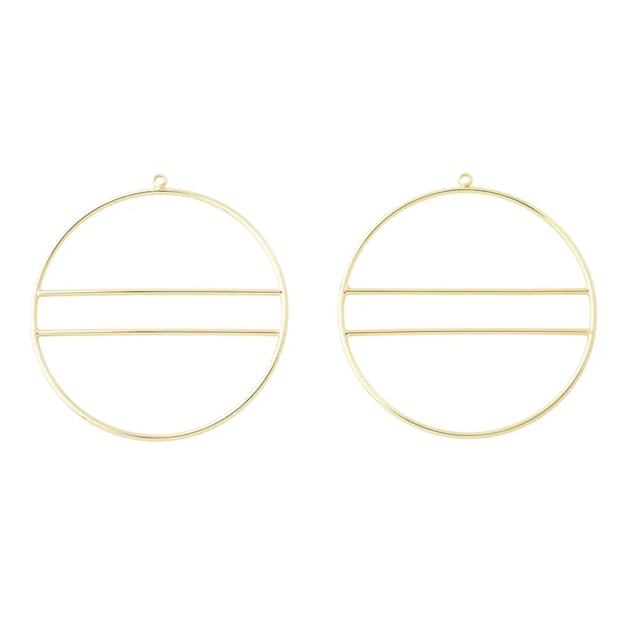 50mm Large Hoop With Interior Bar Pendant/Beadable Frame Component in Gold Plated Brass from the Geo Collection (1 Pair)