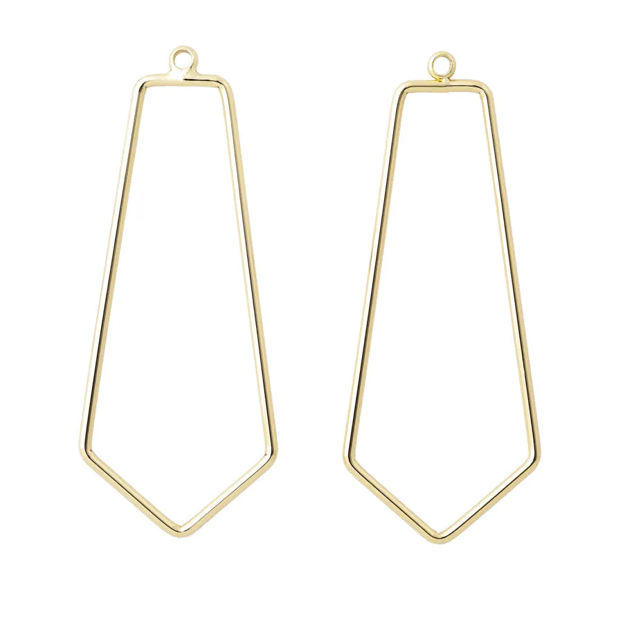 50x20mm Kite Shaped Pendant/Beadable Frame Component in Gold Plated Brass from the Geo Collection (1 Pair)
