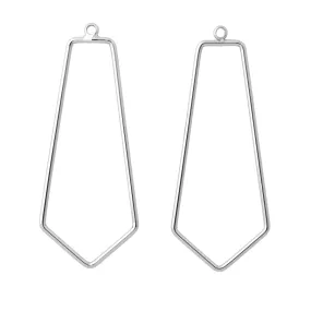 50x20mm Kite Shaped Pendant/Beadable Frame Component in Rhodium Plated Brass from the Geo Collection (1 Pair)