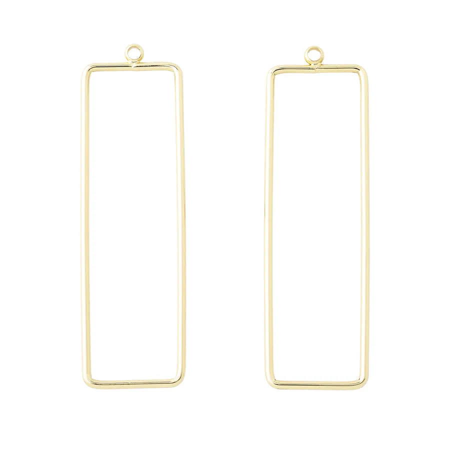 52x15mm Elongated Rectangle Pendant/Beadable Frame Component in Gold Plated Brass from the Geo Collection (1 Pair)