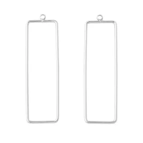 52x15mm Elongated Rectangle Pendant/Beadable Frame Component in Rhodium Plated Brass from the Geo Collection (1 Pair)