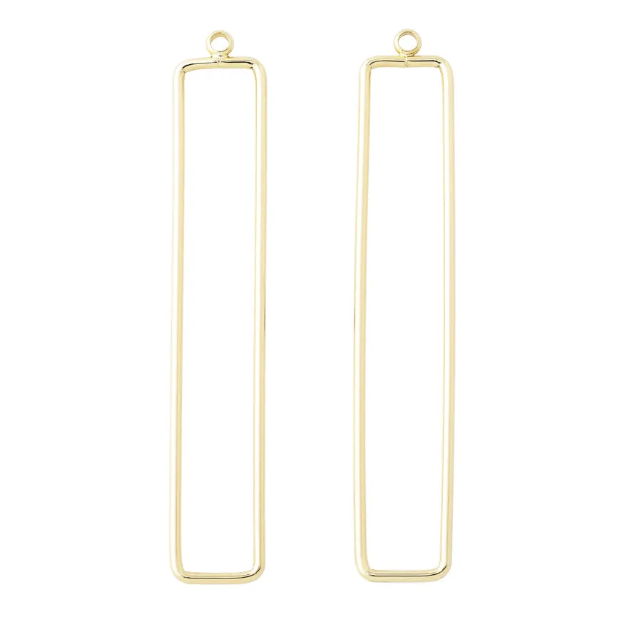 60x10mm Elongated Rectangle Pendant/Beadable Frame Component in Gold Plated Brass from the Geo Collection (1 Pair)