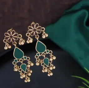 Antique Gold Plated Dual Colour Dangle Earring