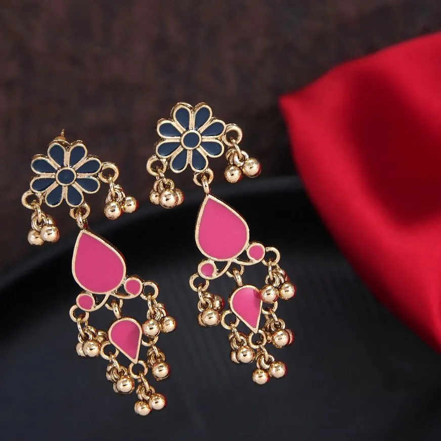 Antique Gold Plated Dual Colour Dangle Earring