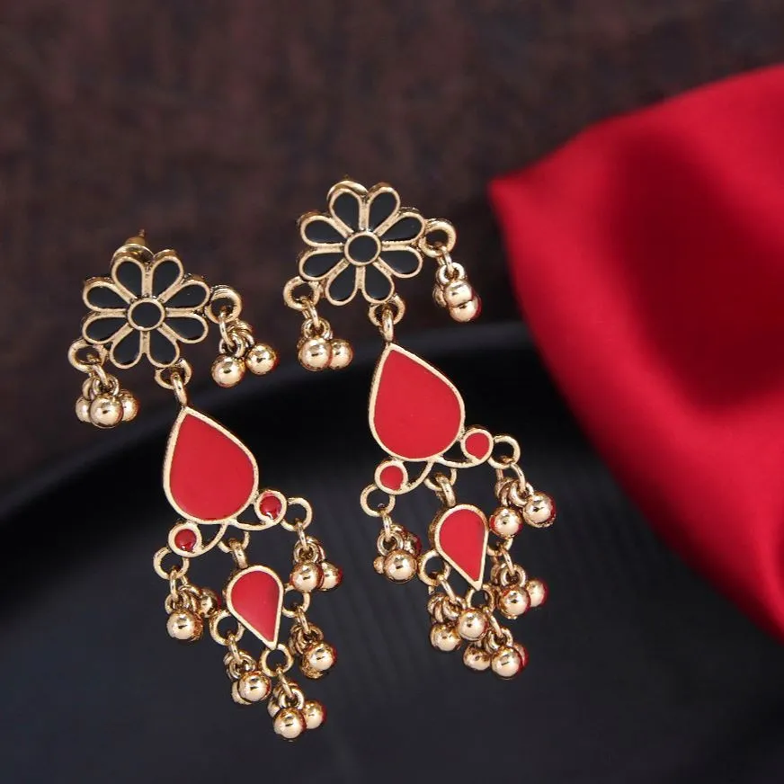 Antique Gold Plated Dual Colour Dangle Earring