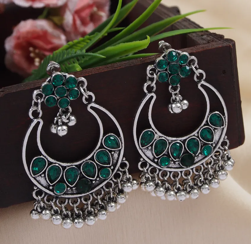 Antique Gold /silver plated Chandbali hanging Beads Fashion Earring