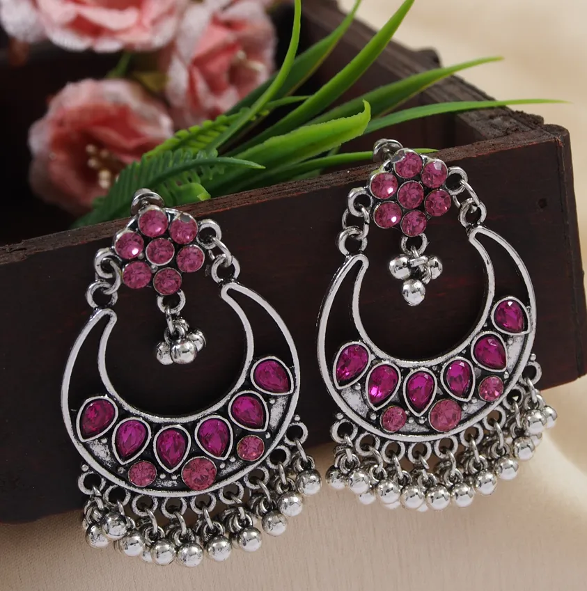 Antique Gold /silver plated Chandbali hanging Beads Fashion Earring