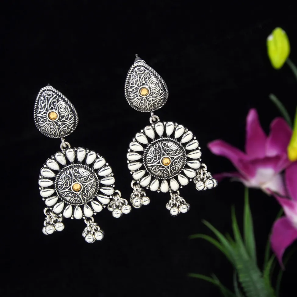 Antique Gold/Silver Plated Floral Trendy Drop Earring