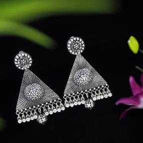 Antique Gold/Silver Plated Triangle Shaped Design Artwork Golden Beads Trendy Earring