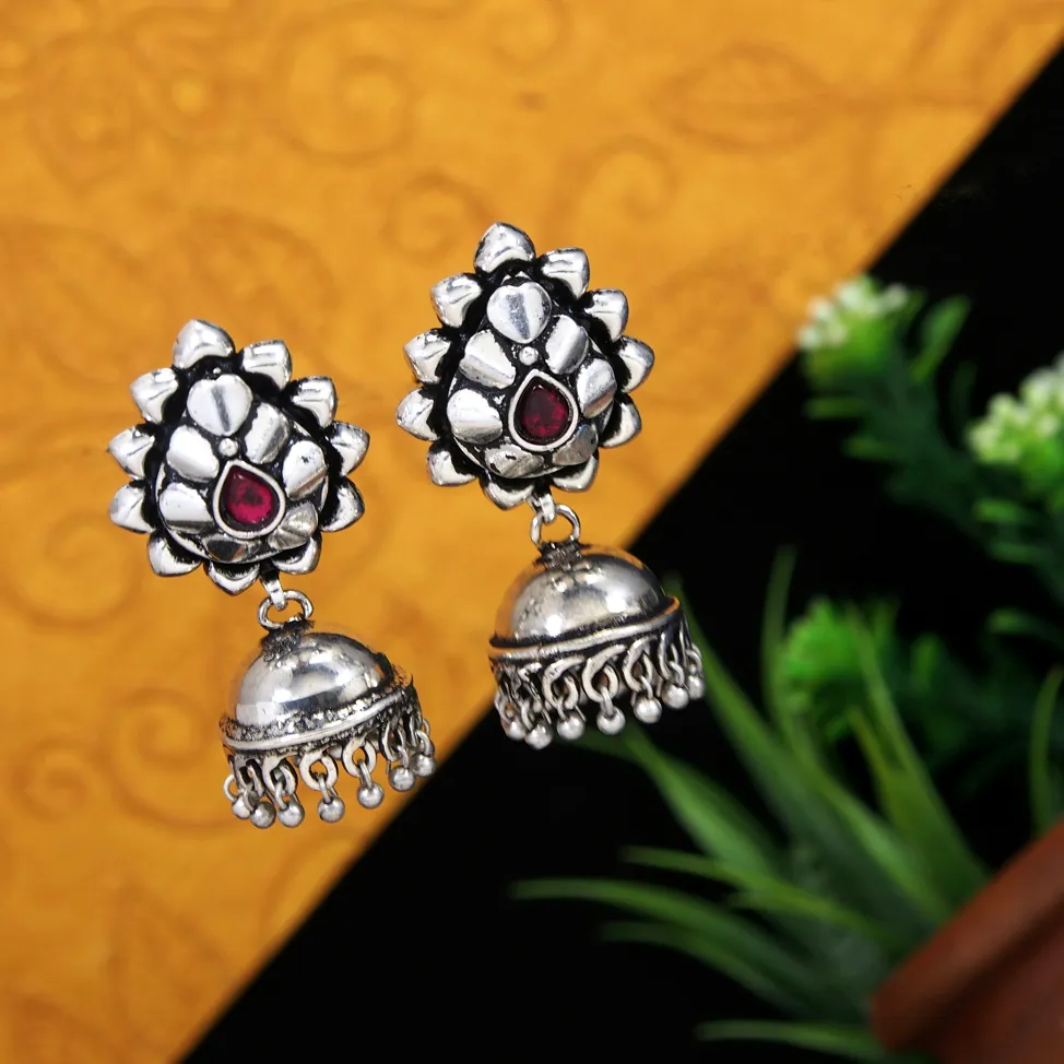 Antique Silver Plated Multi Coloured Trendy Jhumki Earring
