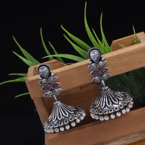 Antique Silver Plated Multi Colours Tribal Jhumki Earring