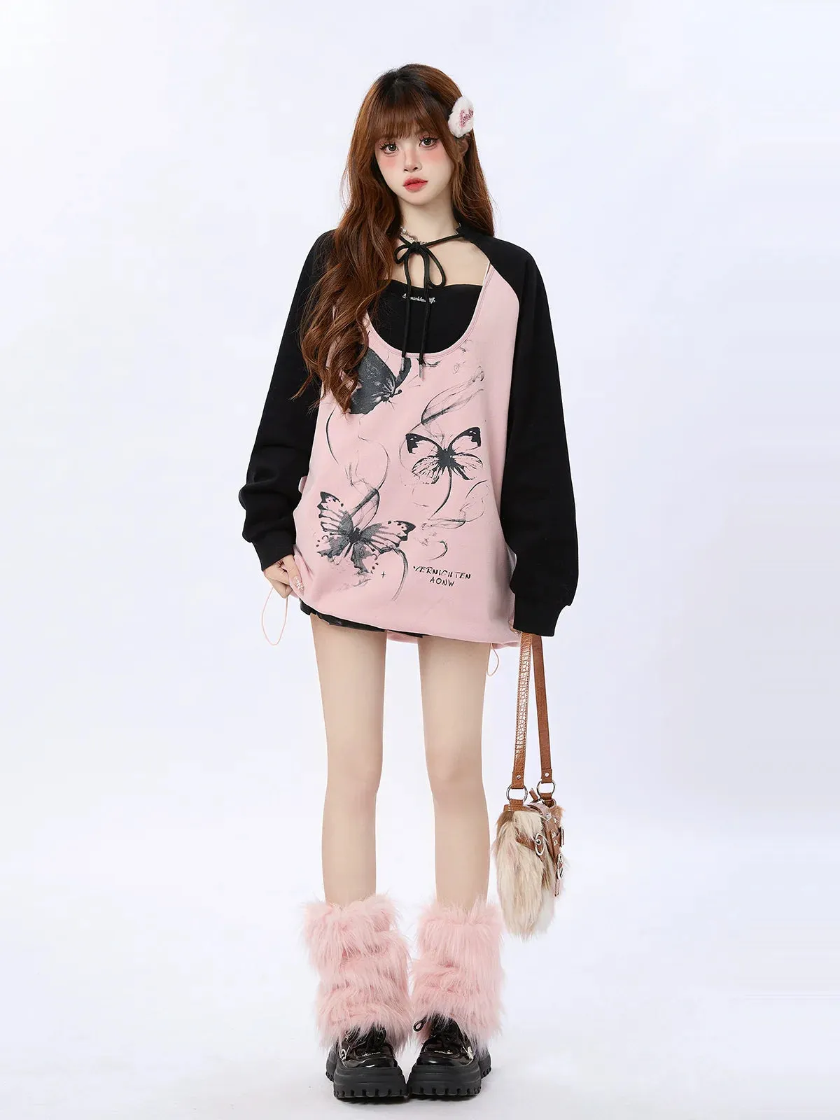Butterfly Over Print Tops Loose