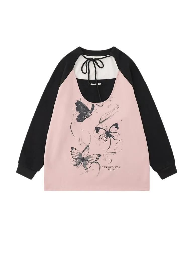 Butterfly Over Print Tops Loose