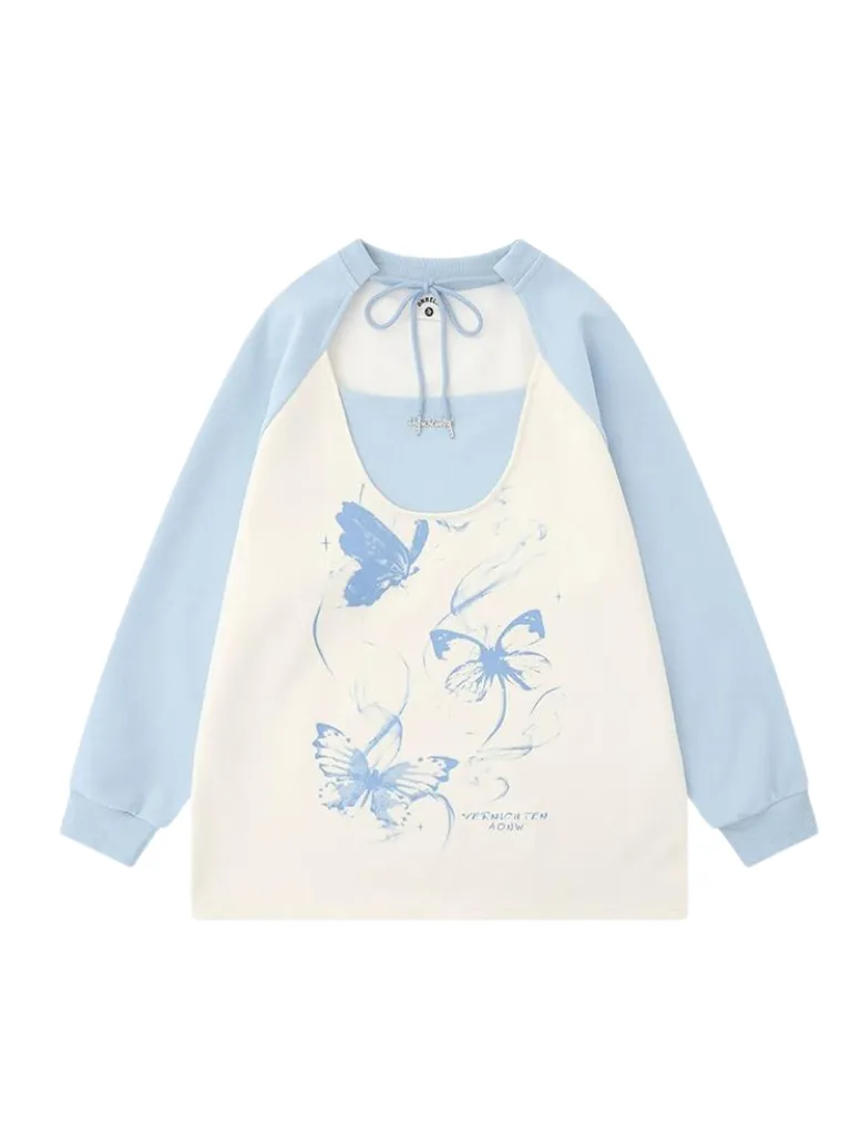 Butterfly Over Print Tops Loose