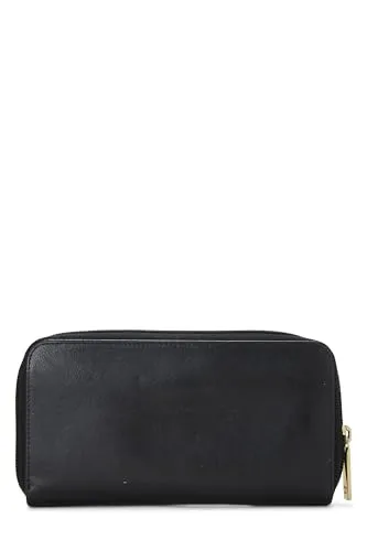 Chanel,  Black Calfskin Leather Zip Around Wallet, Black