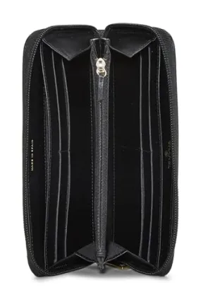 Chanel,  Black Calfskin Leather Zip Around Wallet, Black