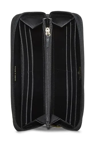 Chanel,  Black Calfskin Leather Zip Around Wallet, Black