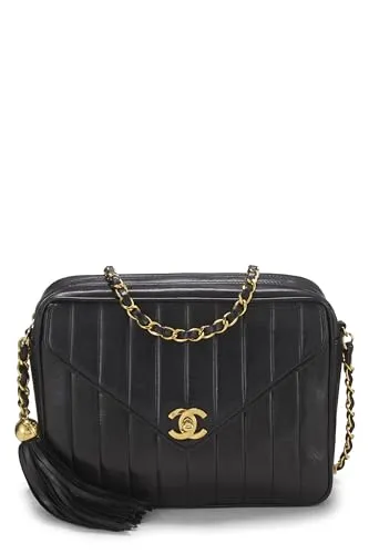 Chanel,  Black Lambskin Envelope Flap Camera Bag Medium, Black