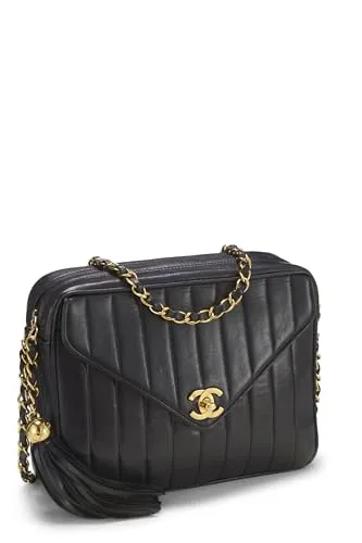 Chanel,  Black Lambskin Envelope Flap Camera Bag Medium, Black