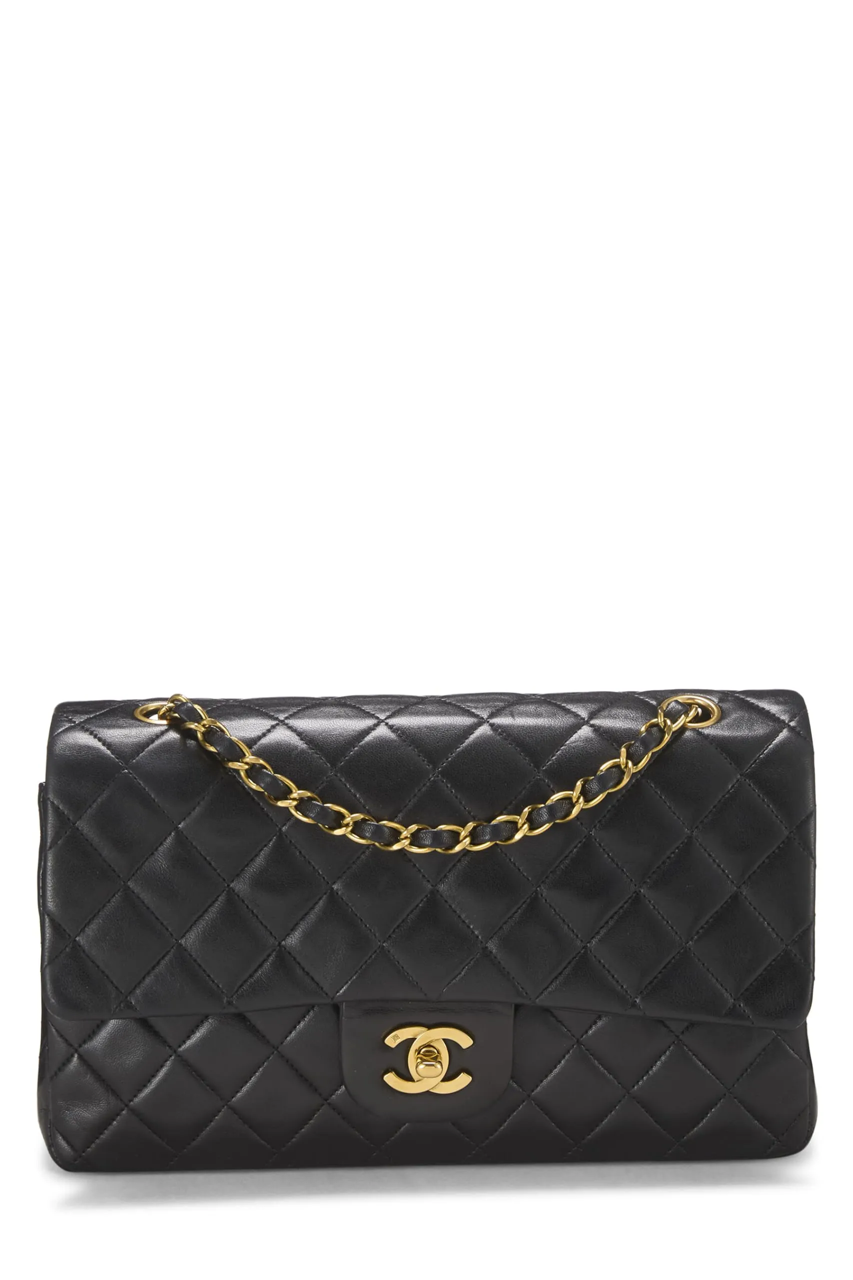 Chanel,  Black Quilted Lambskin Classic Double Flap Medium, Black