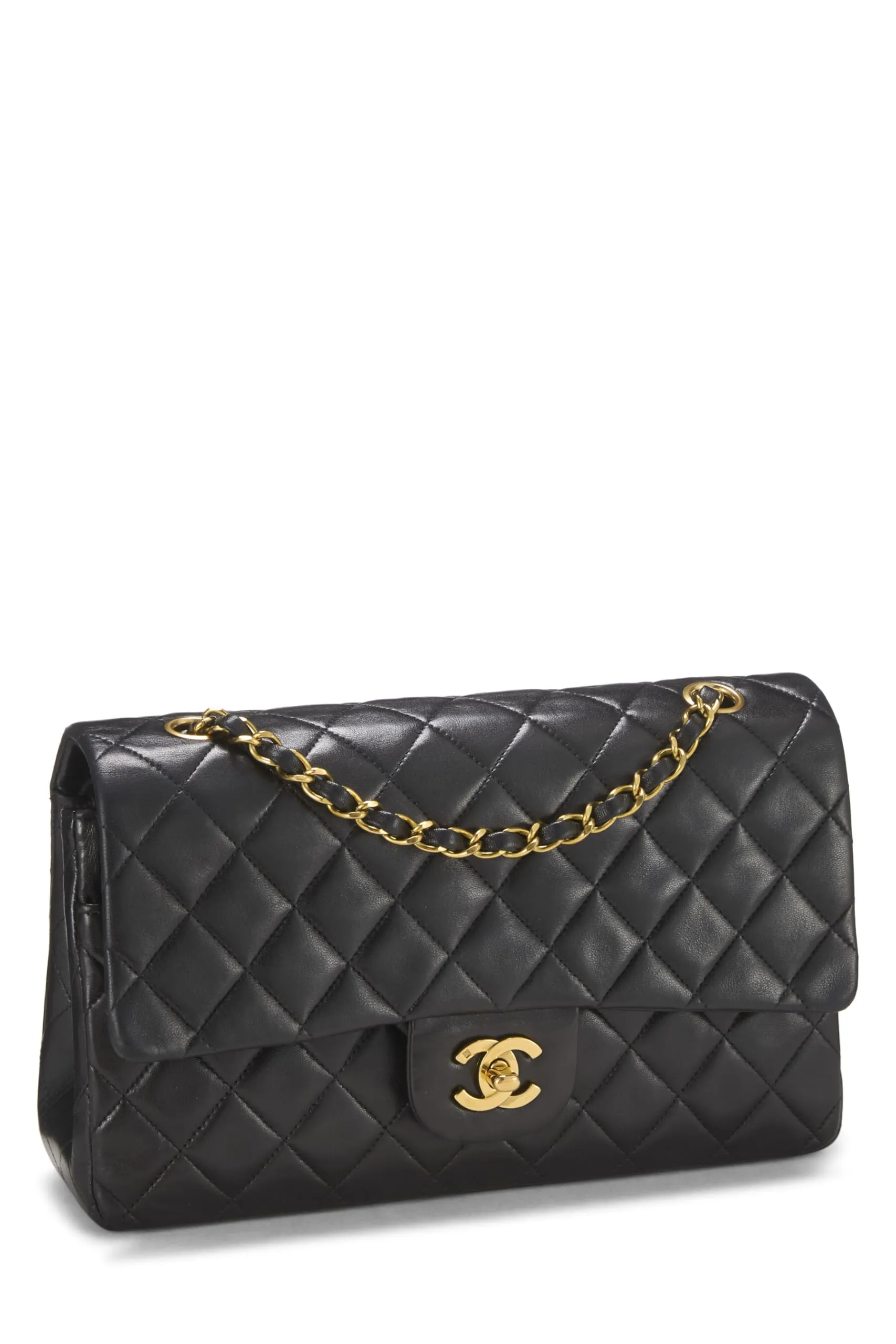 Chanel,  Black Quilted Lambskin Classic Double Flap Medium, Black