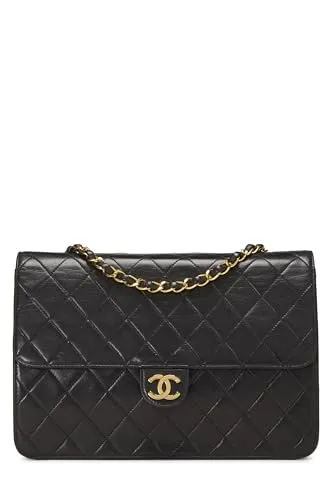 Chanel,  Black Quilted Lambskin Ex Flap Medium, Black