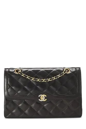 Chanel,  Black Quilted Lambskin Paris Limited Double Flap Jumbo, Black