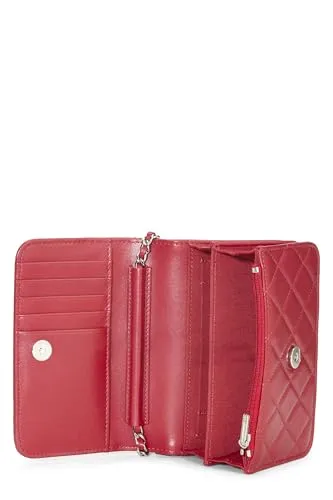 Chanel,  Red Quilted Lambskin Classic Wallet On Chain (WOC) Mini, Red