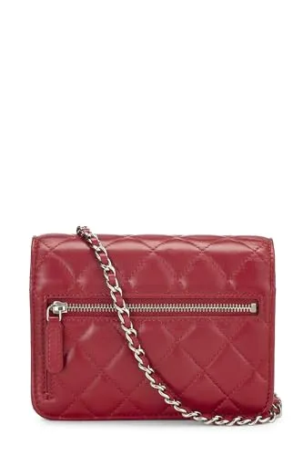 Chanel,  Red Quilted Lambskin Classic Wallet On Chain (WOC) Mini, Red
