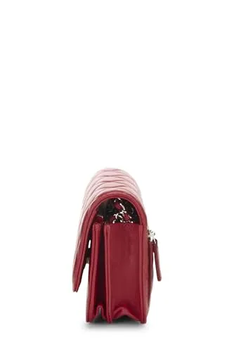Chanel,  Red Quilted Lambskin Classic Wallet On Chain (WOC) Mini, Red