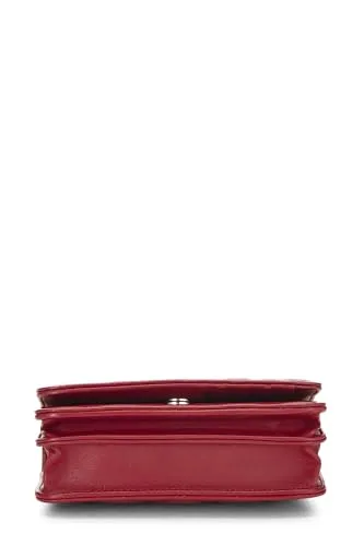 Chanel,  Red Quilted Lambskin Classic Wallet On Chain (WOC) Mini, Red