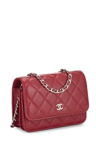 Chanel,  Red Quilted Lambskin Classic Wallet On Chain (WOC) Mini, Red