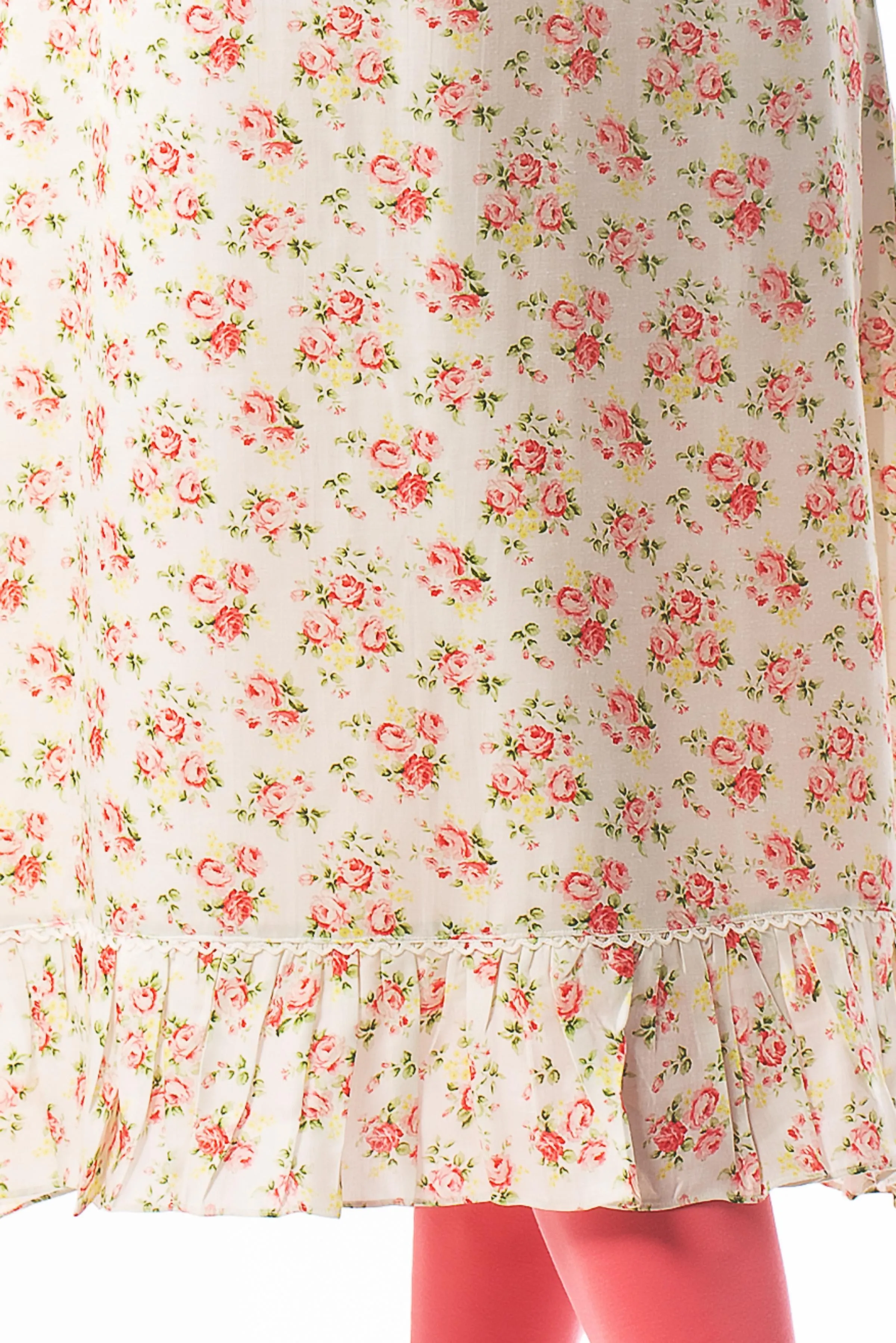 Cream Floral Print, Beads and Thread work Calf Length Kurti