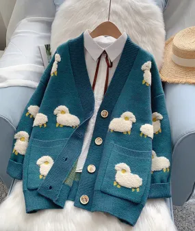 Cute sheep pattern sweater long sleeve sweater sweater coat spring and autumn clothing     S2516