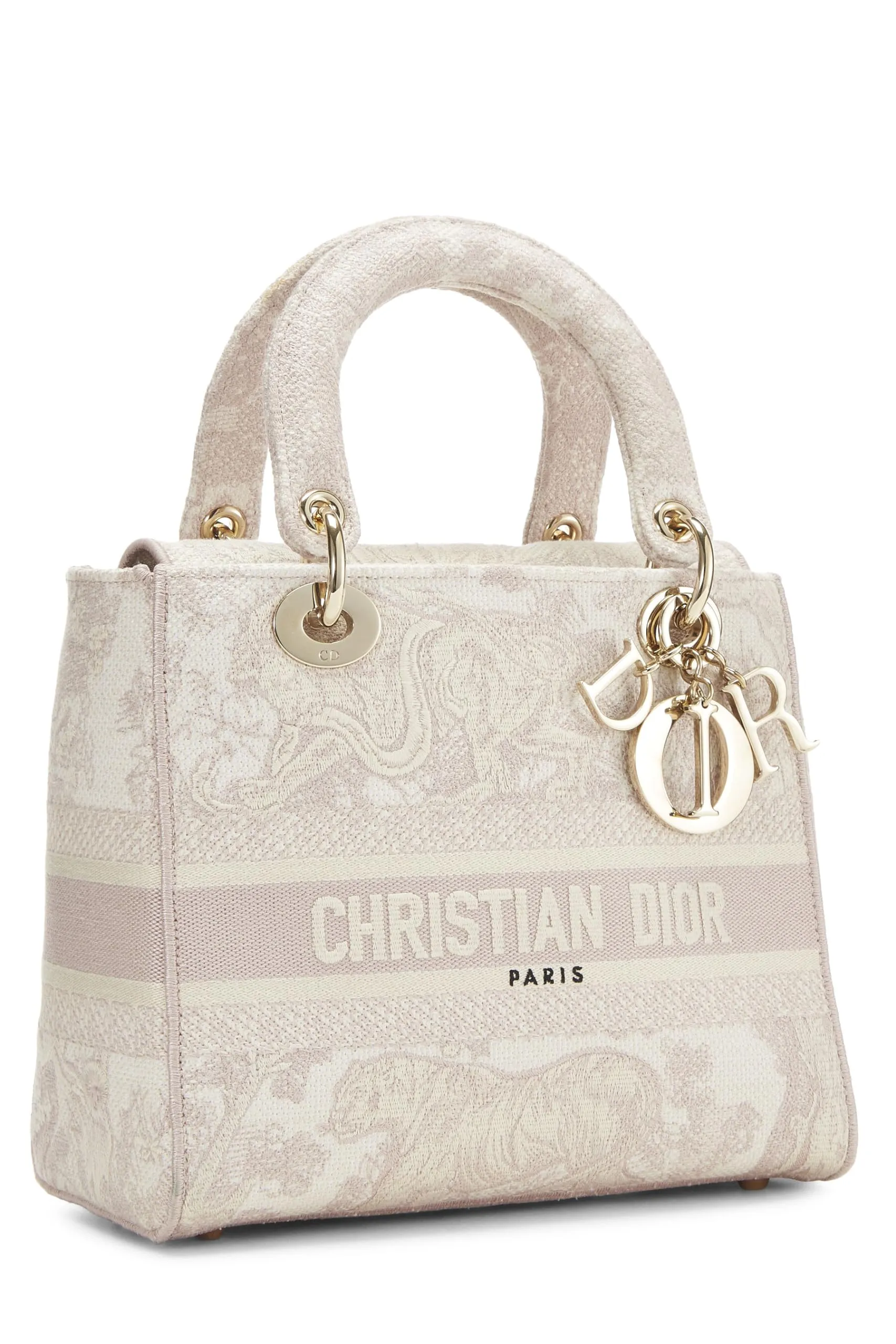 Dior,  Pink Embroidered Canvas Lady D-Lite Medium, Pink