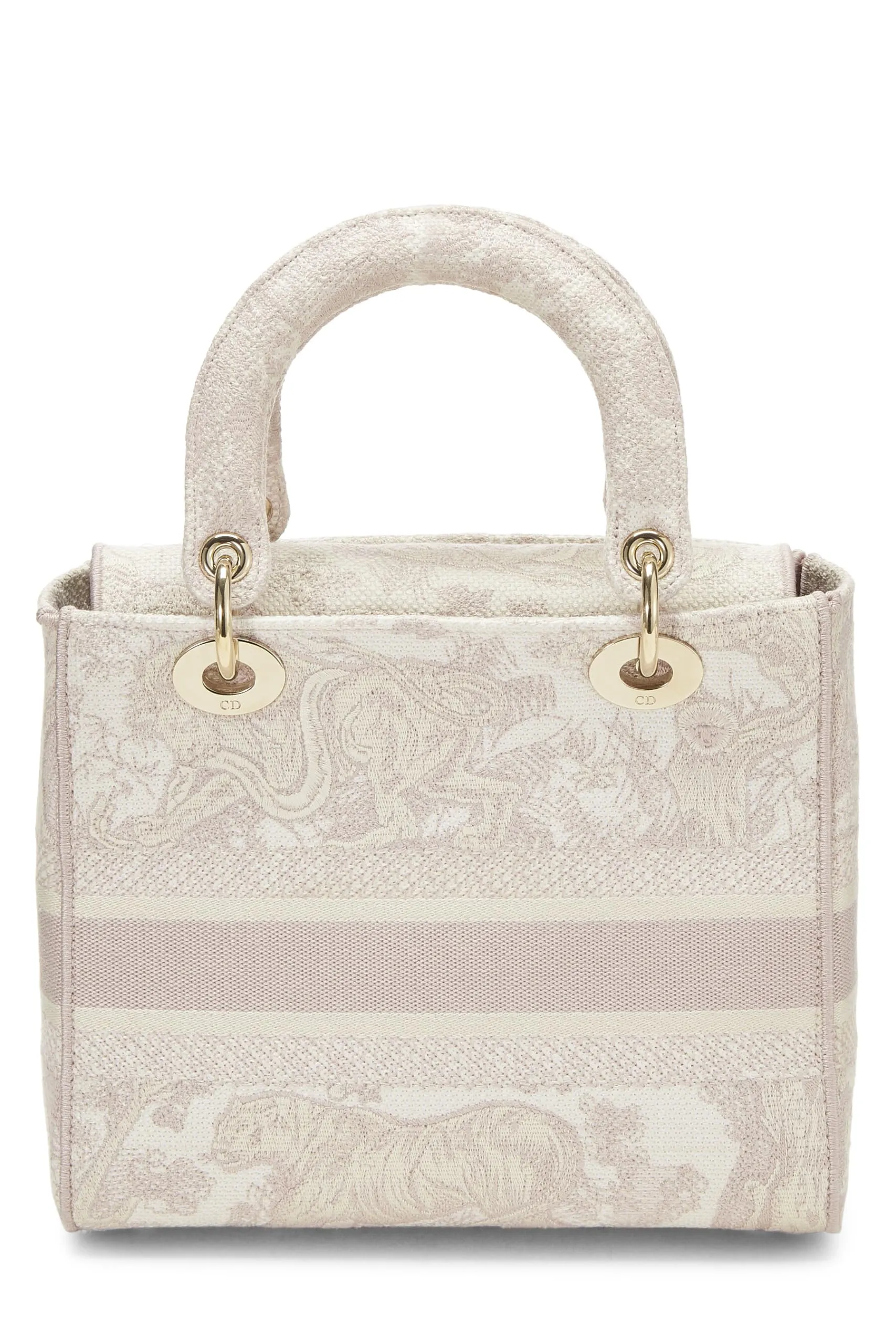 Dior,  Pink Embroidered Canvas Lady D-Lite Medium, Pink