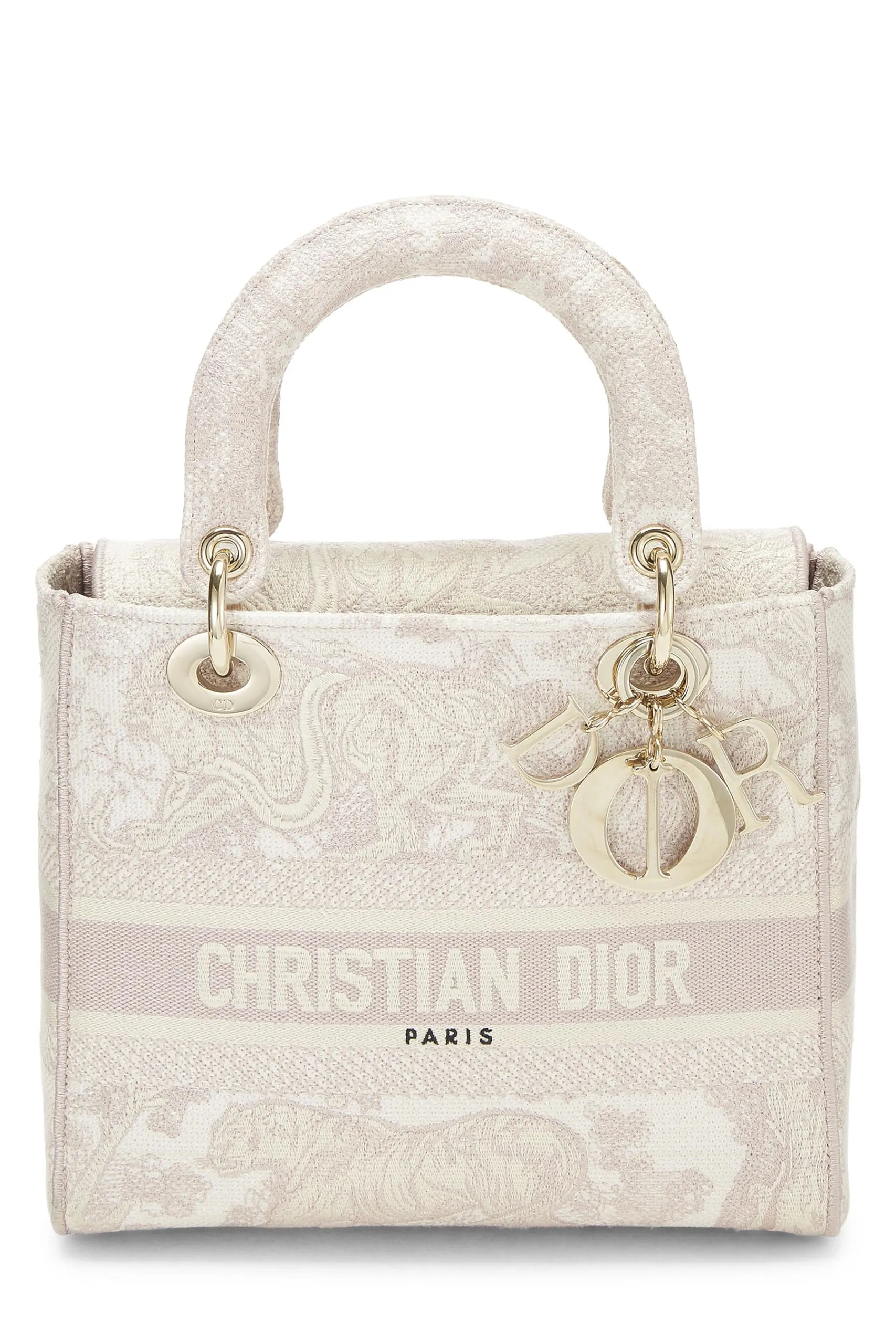 Dior,  Pink Embroidered Canvas Lady D-Lite Medium, Pink