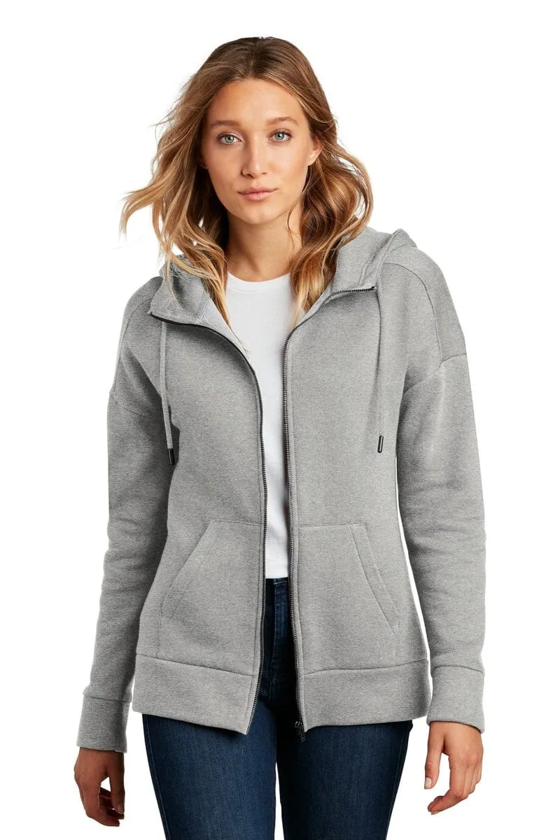 District DT1104: Women's Perfect Weight Fleece Drop Shoulder Full-Zip Hoodie