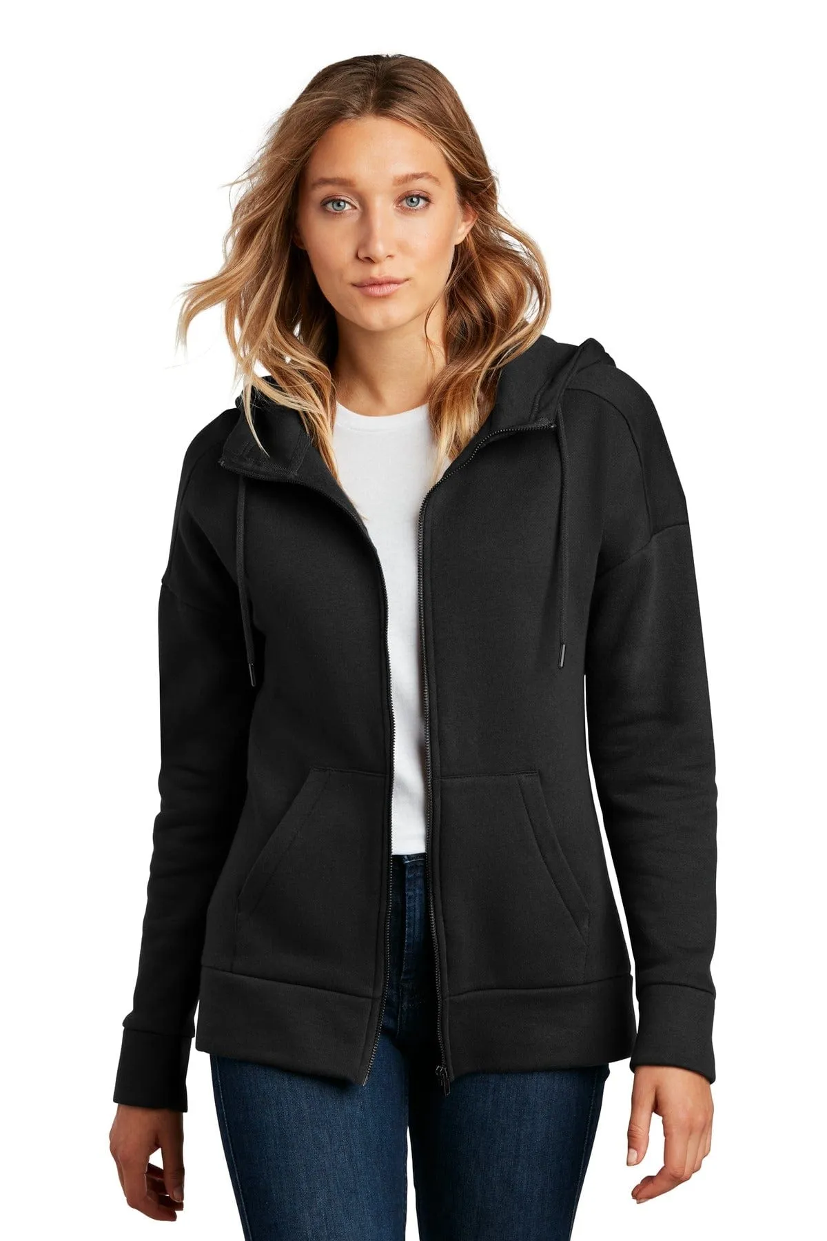 District DT1104: Women's Perfect Weight Fleece Drop Shoulder Full-Zip Hoodie