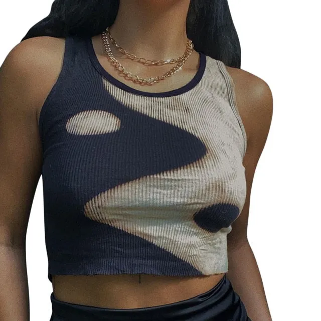 Fashion Punk Style Patchwork Tank Tops Aesthetic Letter And Graphic Print Women Crop Top Color Blocking Sleeveless Streetwear